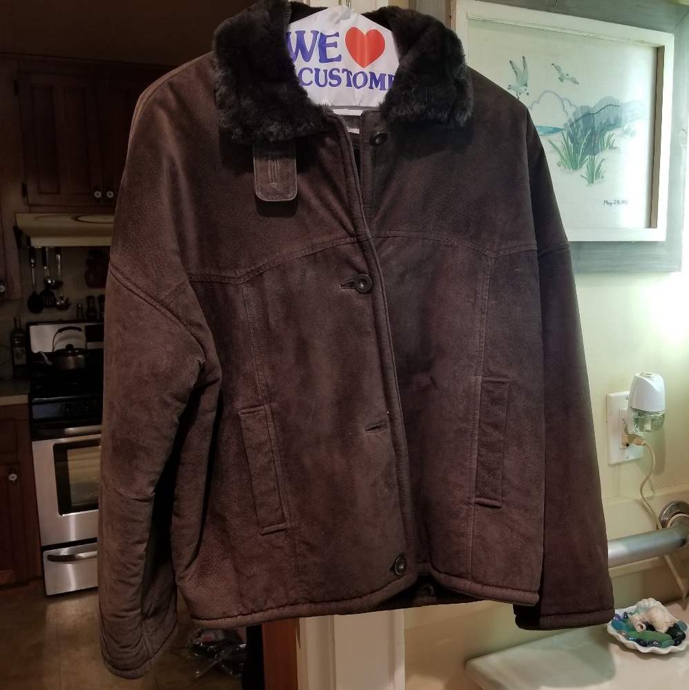 Jones NY Suede Brown faux fur lined coat